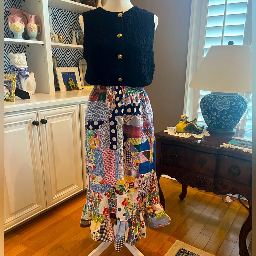 Colorful 1940’s Quilt Patchwork Maxi Skirt